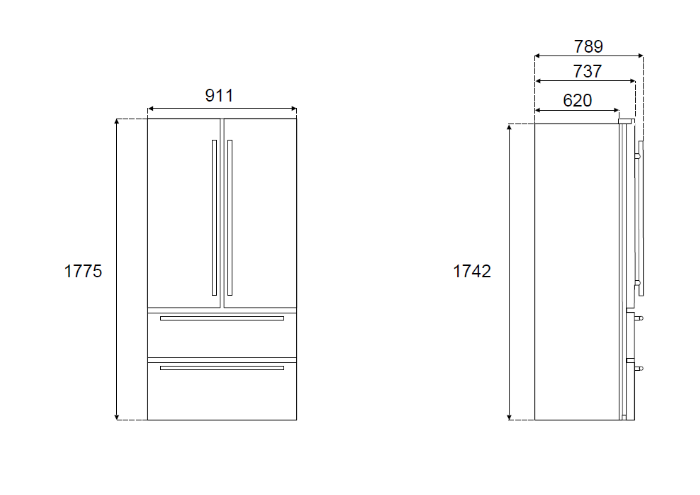 90 cm fristående french door kyl och frys